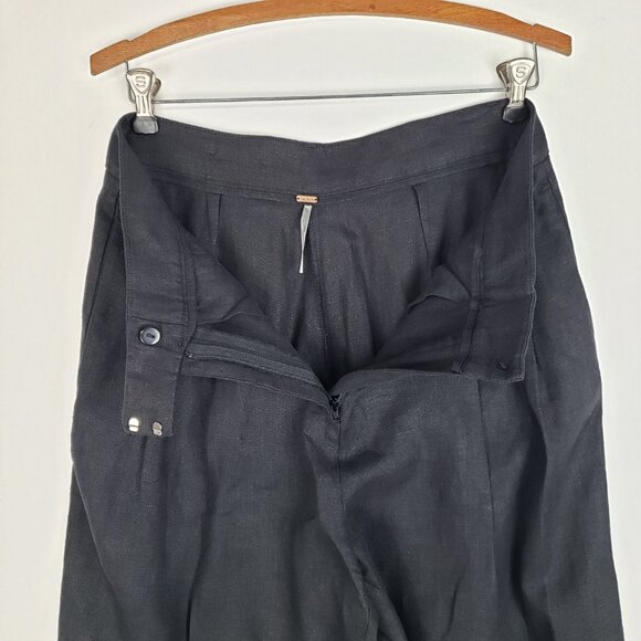 Free People Lyla Linen Trouser Pants Black Wide Leg Cuffed Womens Size 2 - Picture 6 of 10